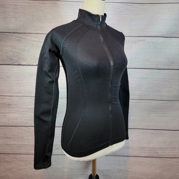 𝅺ATHLETIC Fitted Full Zip Thumb Hole Sleeve Jacket Black - Picture 4 of 7